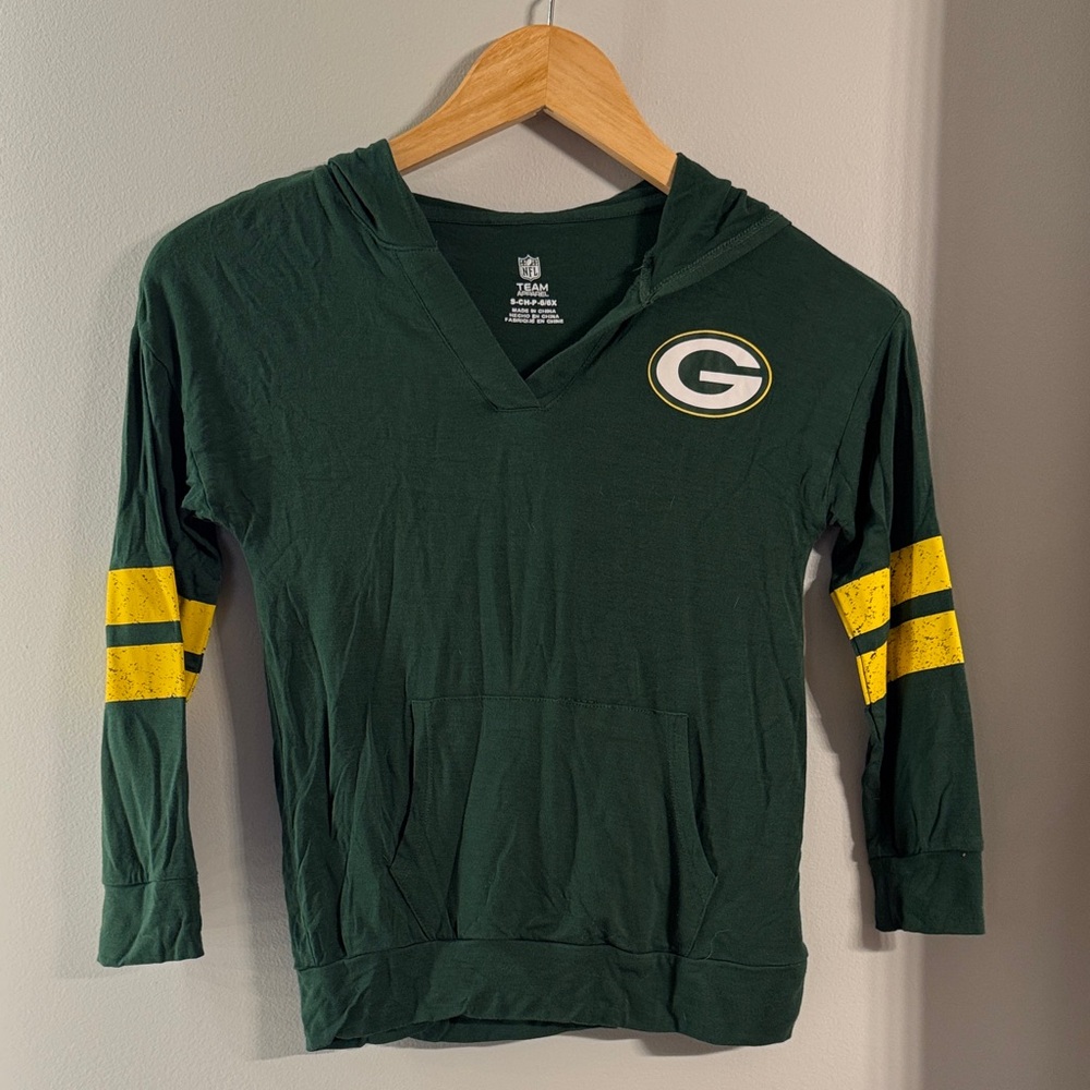 NFL Girls or Boys Green Bay Packers Green V-Neck Hoodie
